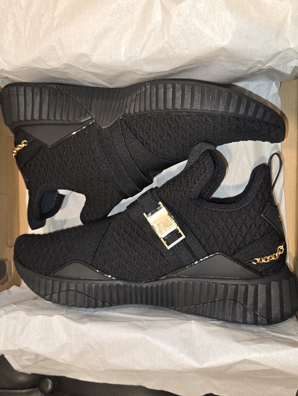 Puma Black Knit Slip-On Trainers with Gold Accents - Picture 6 of 7